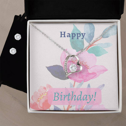 Birthday Forever Love Necklace and Earring Gift Set For Her